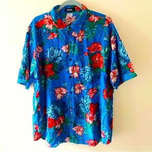 JOGAL Men's Blue Floral Casual Button Down Shirt